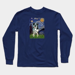 Starry Night (Van Gogh) with a Catahoula Leopard Dog Long Sleeve T-Shirt